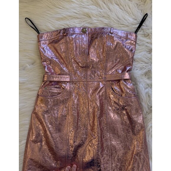 Versace x Dua Lipa New Rock Millennium Laminated Leather Mini Dress Pink 44 - Picture 5 of 14